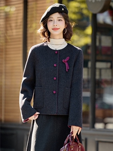 小香风温柔气质短款毛呢外套女2025秋冬新款时尚撞色双面羊毛大衣图片