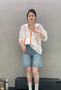 亮色拉链设计连帽防晒外套,其它,L·H·X