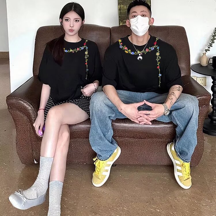 特别的情侣装t恤2025夏季新款小众超火纯棉套装半袖衣服短袖男女,男装休闲套装,星座506A