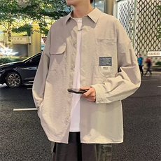 衬衫男士秋季潮牌免烫休闲长袖衬衣男款春秋工装痞帅翻领外套上衣，男装衬衫，星座1210-1