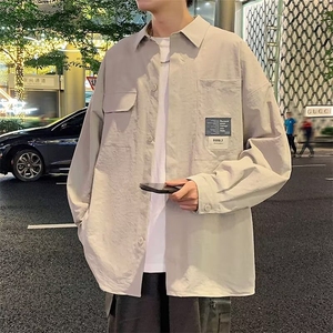衬衫男士秋季潮牌免烫休闲长袖衬衣男款春秋工装痞帅翻领外套上衣图片
