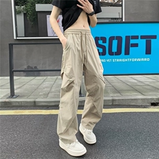 复古潮牌直筒伞兵裤夏季情侣宽松薄款褶皱休闲裤户外潮流工装裤男，男装工装外套，星座506A