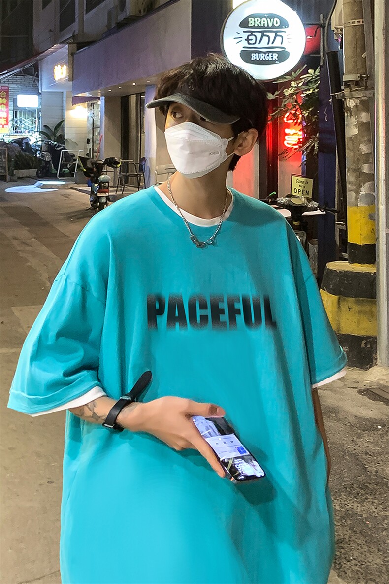 B239-D916-P28港风夏季落肩袖短袖t恤男字母印花体恤上衣多色,男装T恤,星座514-2(原B239)
