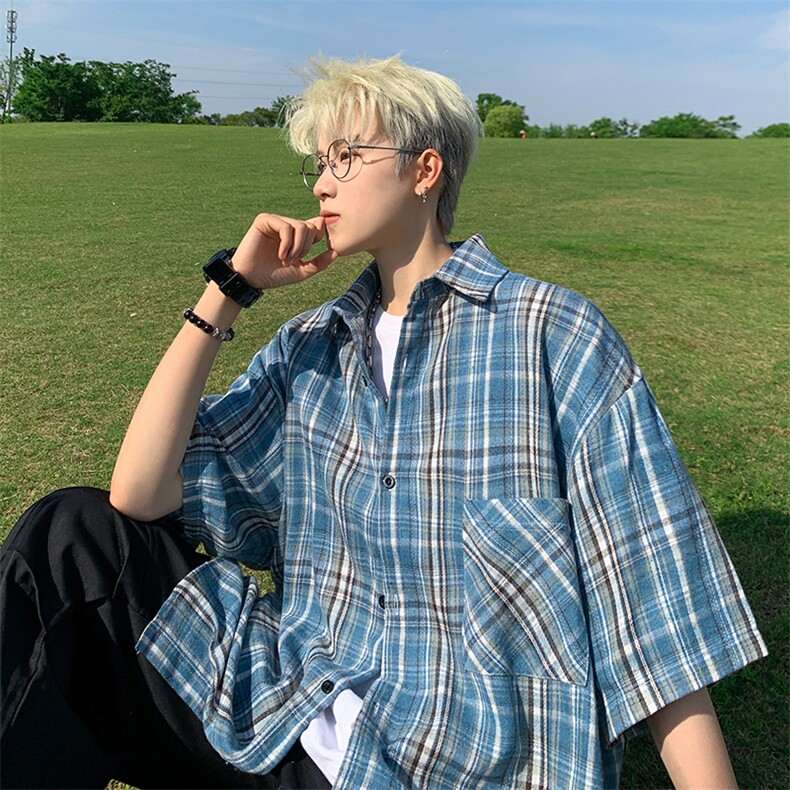 格子衬衫抖音直播现货短情侣款格子衬衣DS-C323-1-CS808-P28,男装衬衫,电商C323-1
