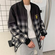 709-JK86-P7020秋新款港风情侣格子渐变夹克外套韩版百搭上衣男，男装夹克，星座709