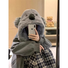 毛绒绒刺绣考拉连帽拉链加厚棉衣外套女秋冬新款童趣减龄宽松开衫，男装棉衣，星座506A