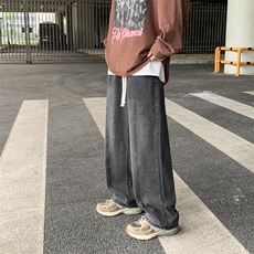 美式高街百搭阔腿直筒裤男夏季新款垂感牛仔裤黄泥色K7228-P36，男装牛仔裤，星座512-3