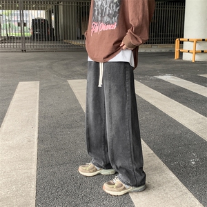 美式高街百搭阔腿直筒裤男夏季新款垂感牛仔裤黄泥色K7228-P36