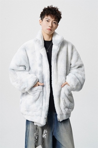 羊羔毛棉衣潮扎染设计情侣大码M-5XL毛绒外套男YG7503P128控168图片