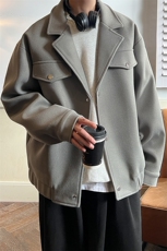 男士休闲港风宽松时尚毛呢风衣大衣外套A071-F11-P98，男装风衣，电商A071