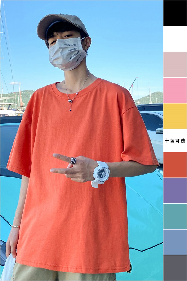 2024夏季新款港风大码纯色圆领10色短袖T恤S-5XHT21000-P15,男装T恤,电商A022