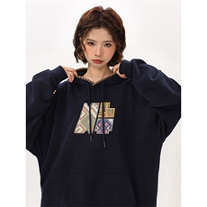美式藏蓝色字母刺绣带帽连帽卫衣女秋季秋冬宽松潮牌运动重磅帽衫，男装卫衣，星座1210-1