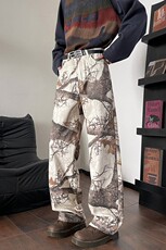 美式高街小众休闲裤男个性百搭设计感树枝落叶长裤子K3617/P48，男装牛仔裤，电商D202-1