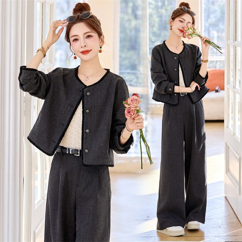 轻熟风气质复古一整套短外套休闲裤套装2025春季时尚小香风两件套，女装套装/套裙，依多米
