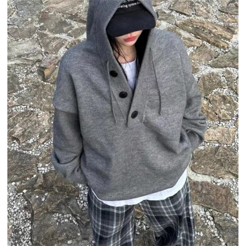 抖音得物保暖立领拉链针织外套秋冬宽松慵懒风纯色毛衣上衣AM047,男装针织衫/毛衣,电商A443