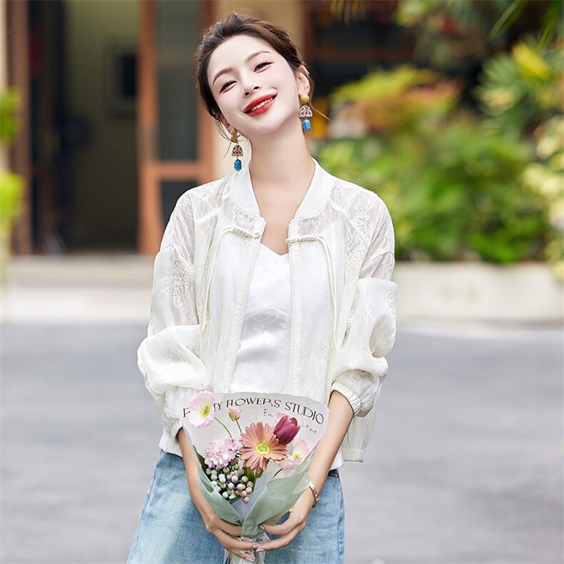 现货蕾丝防晒衣女夏轻薄小个子2025新款宽松超好看薄款新中式外套,女装防晒衣,美静678