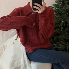 秋冬新款纯色针织Polo领时尚百搭，女装针织衫/毛衣，忠诺羊绒