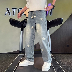 网络图现货牛仔裤男女 高街星星直筒休闲裤R8035-P60图片
