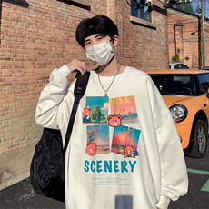 2024秋340克抖音品质印花圆领卫衣宽松216-2-WY97-P40白色，男装卫衣，星座716-1