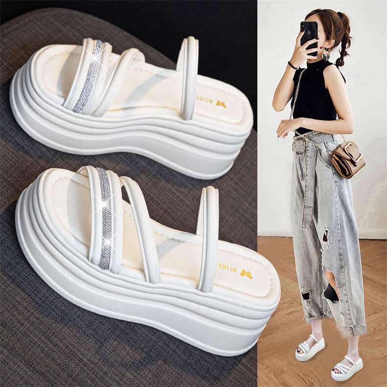 厚底拖鞋女2024新款夏季外穿时尚百搭松糕一字凉拖增高凉鞋，女鞋拖鞋，电商A223
