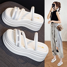 厚底拖鞋女2024新款夏季外穿时尚百搭松糕一字凉拖增高凉鞋，女鞋拖鞋，电商A223