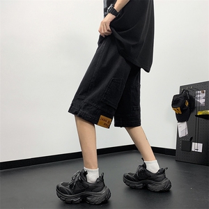 夏季新款倒穿牛仔短裤反穿设计潮牌美式宽松阔腿休闲短裤图片