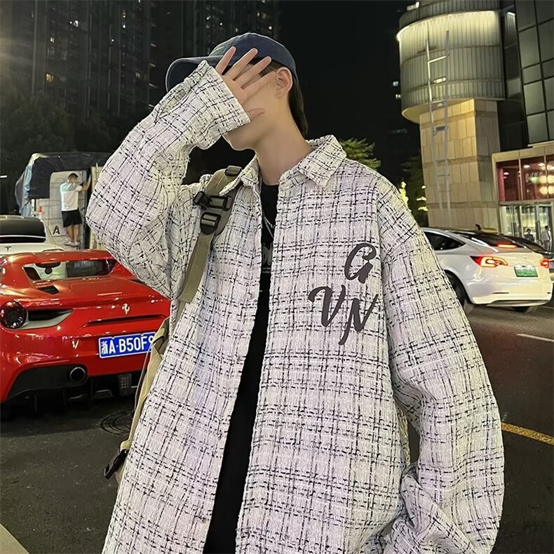 秋季男士小香风长袖衬衫上衣外套潮牌秋装痞帅衬衣W6639-P46,男装衬衫,星座412-3
