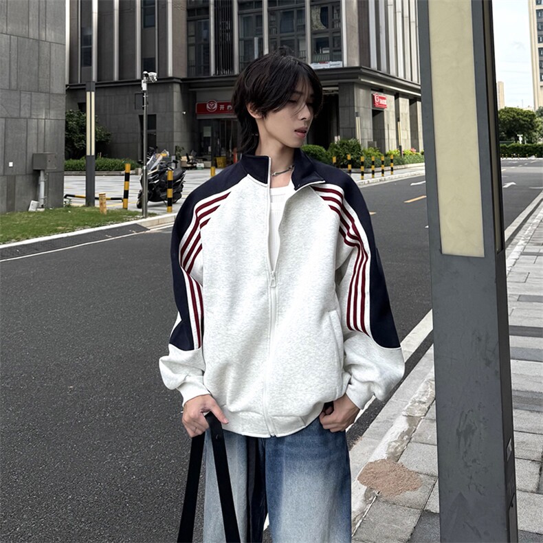 抖音得物高品质美式高街重磅结构织带拼接撞色立领卫衣外套CM41，男装卫衣，电商A486