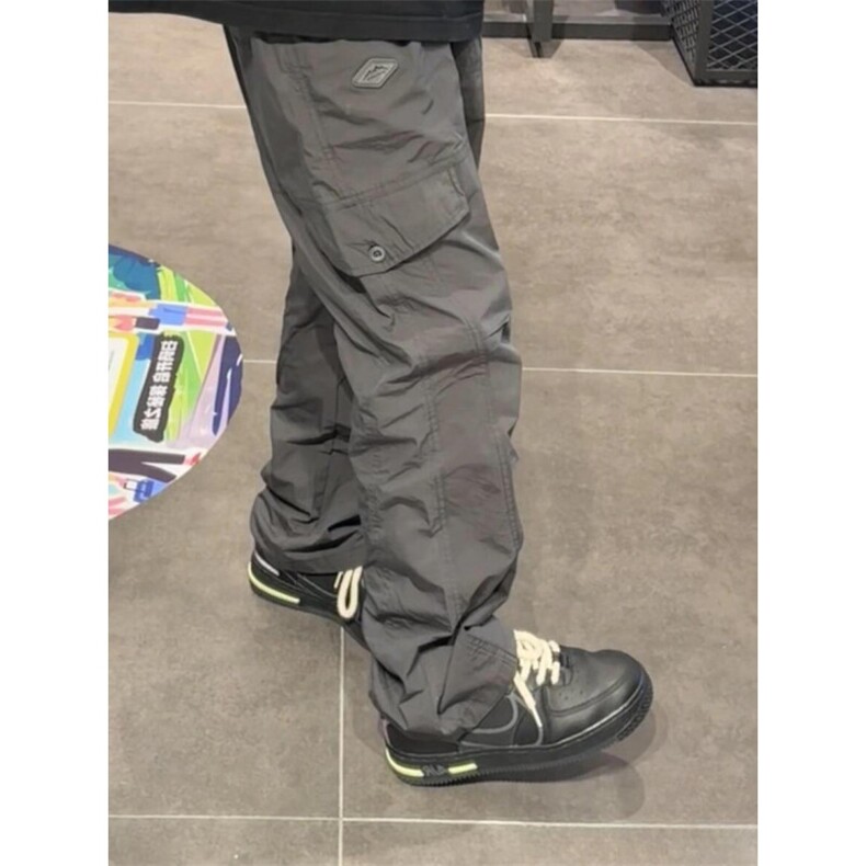 美式hiphop裤子贴标设计机能户外冲锋裤男vintage小众直筒休闲裤图片