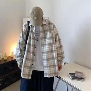 加厚衬衫男士长袖秋季潮流宽松衬衣ins日系港风秋装外套DX157P60,男装衬衫,电商B413-1