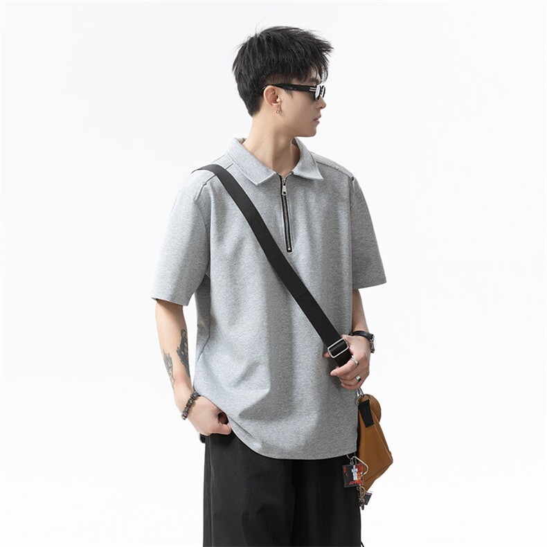 2025夏季新款港风日系半拉链翻领短袖T恤男潮XZ213-TX19-P35控58,男装T恤,星座213