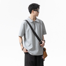 2025夏季新款港风日系半拉链翻领短袖T恤男潮XZ213-TX19-P35控58，男装T恤，星座213
