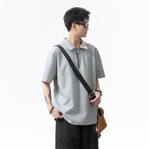 2025夏季新款港风日系半拉链翻领短袖T恤男潮XZ213-TX19-P35 控58图片