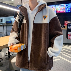 主推款冬款羊羔绒连帽开衫加大加厚棉服男XZ109-P105，男装棉衣，星座109-1