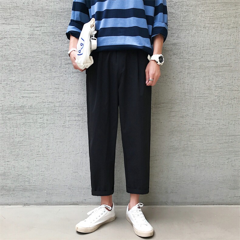 K704-P40(控58)早秋西装坠感休闲裤男士大码宽松直筒裤新款九分裤图片