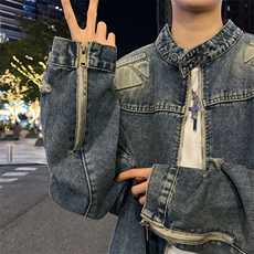 做旧水洗牛仔夹克外套春秋季潮牌设计感宽松休闲时尚百搭上衣，男装夹克，星座410-7