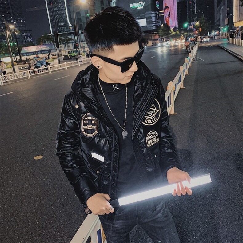 冬季保暖羽绒服社会小伙ins男士绣标装饰连帽外套C301B-YR02图片