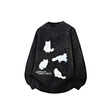 25758-P50秋季时尚圆领毛衣男士针织衫卡通提花宽松打底衫外套，男装T恤，电商D310B