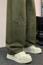 Q2137-TP55控价78秋季新款麂皮绒简约百搭潮牌星星宽松休闲裤男，男装休闲裤，电商A102-1