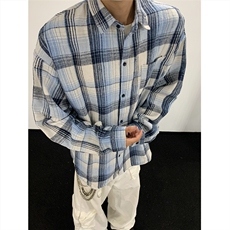 现货~磨毛格子大码长袖衬衫C5896/特P25蓝色，男装衬衫，电商A094
