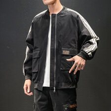 2021马切达大码秋季新日系潮牌男棒球领条纹宽松夹克J956-P75，男装夹克，电商A001