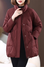 长期有货立领羽绒服中长款2024冬季新款宽松加厚白鸭绒外套女，女装羽绒服，璐依舞