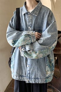 刺绣拼接牛仔夹克男外套男大码潮港风外套男NZ77065P95控128图片