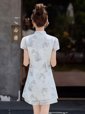 新中式国风改良旗袍连衣裙两件套2025夏季爆款洋气减龄短裤套装女，女装套装/套裙，众宇琦