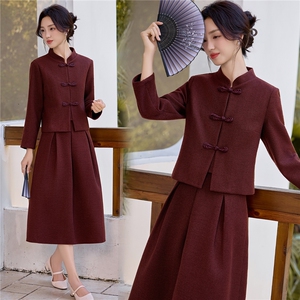 3129时尚复古新中式盘扣套裙，女装套装/套裙，香莘料
