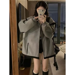 W10765-P75 网图现货 秋冬款美式休闲宽松百搭开衫夹克外套纯色图片
