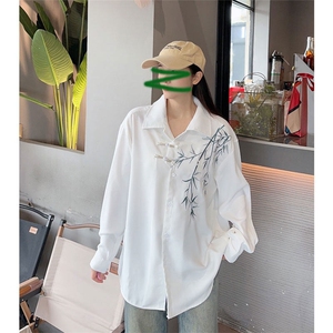 217-2-CS66-特P40新中式竹叶刺绣风长袖衬衫男风垂感衬衣图片