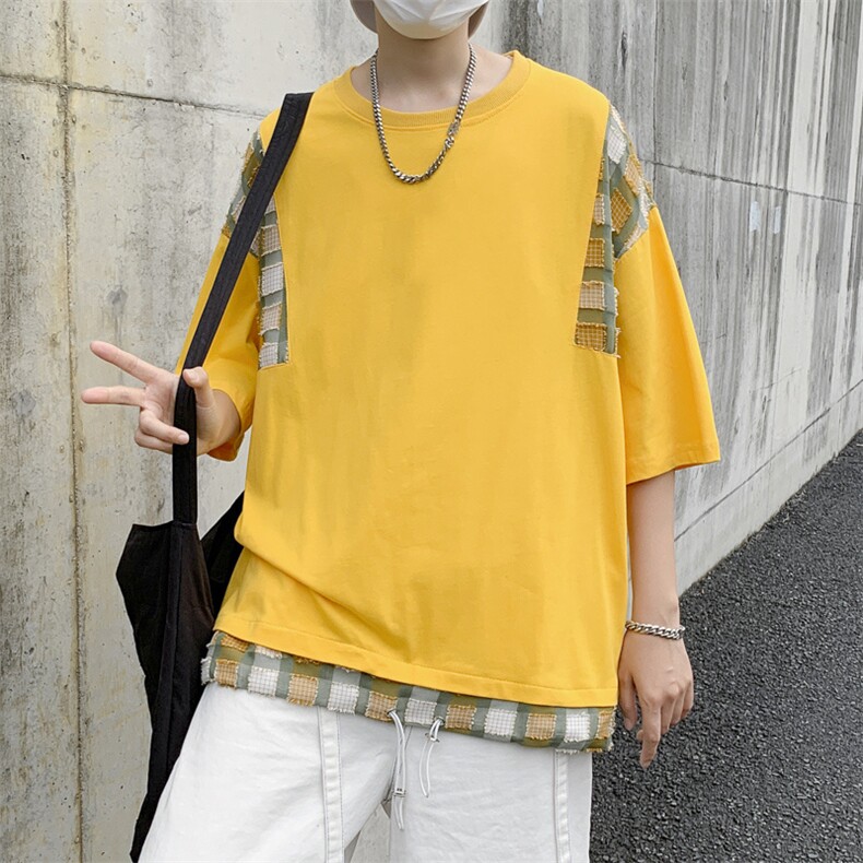 港风t恤男短袖2024新款百搭半袖衣服潮牌宽松五分袖体恤流苏上衣,男装T恤,星座1013