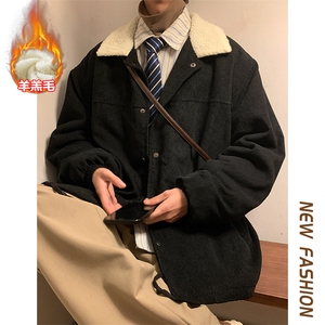 休闲宽松大码羊羔毛翻领夹克男潮灯芯绒棉服外套M82-特P78控138图片