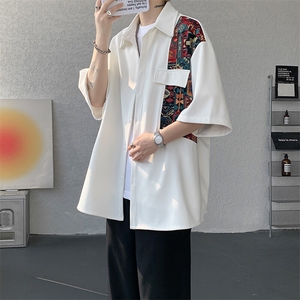 8XL-M民族风拼接短袖衬衫男夏季痞帅半袖衬衣薄款外套DC28009P45图片